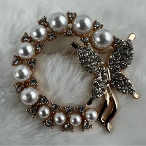 Faux Pearl and Rhinestone Brooch